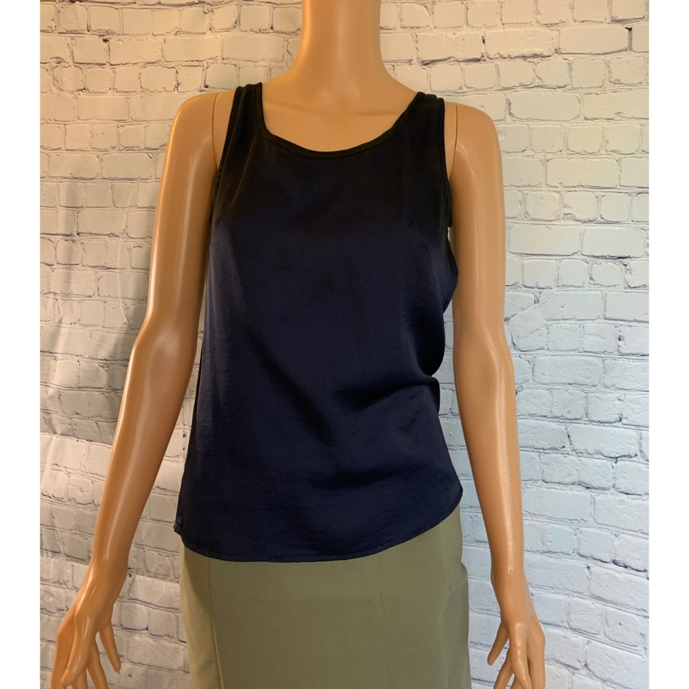 H & M Navy Blue Business Silk-Like Sleeveless blouse top size 4